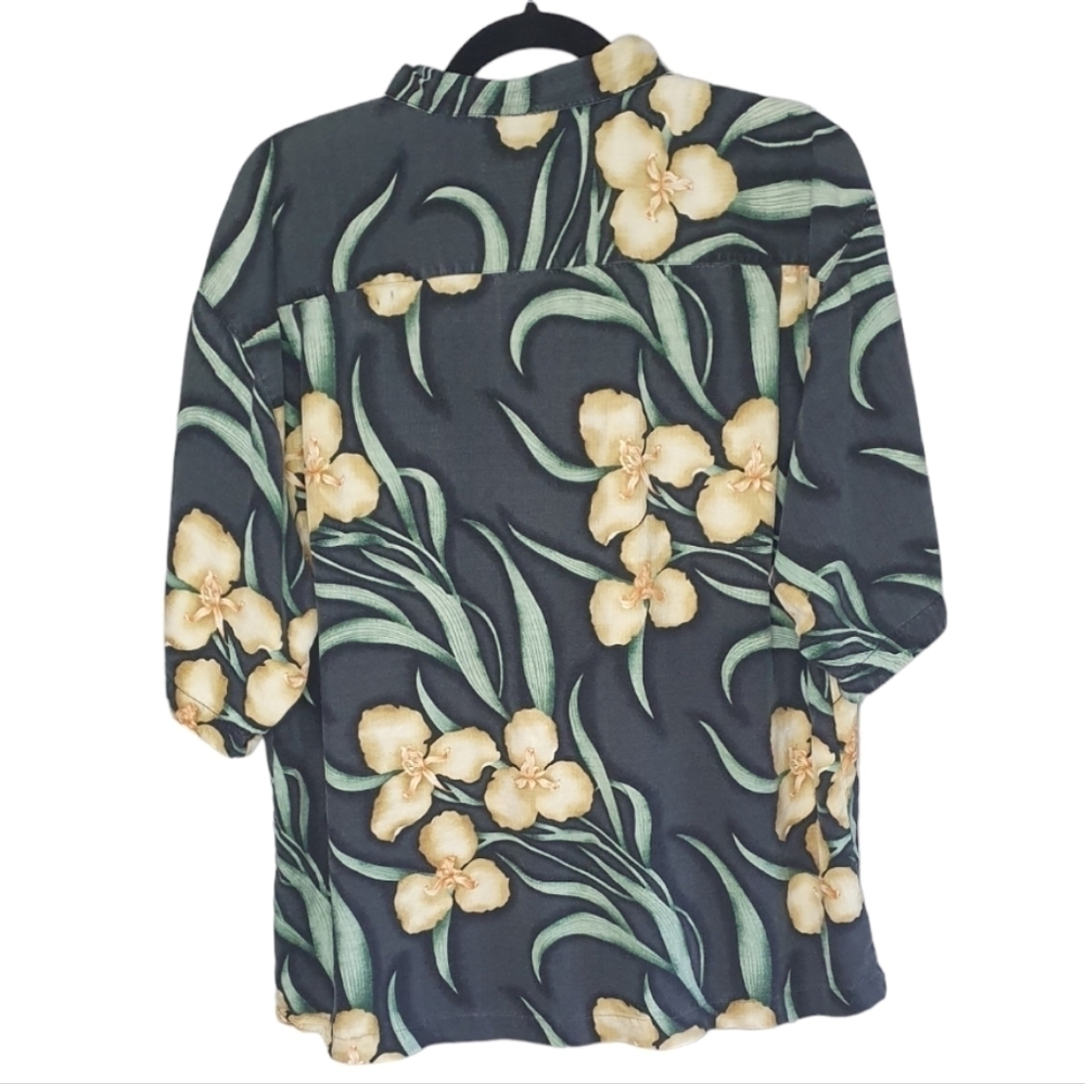 TOMMY BAHAMA 100% Silk Soft Button Up Shirt Black With Floral Pattern Men Size L - Picture 4 of 9